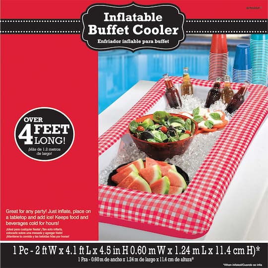 4ft. Red &#x26; White Gingham Summer Picnic Inflatable Buffet Cooler